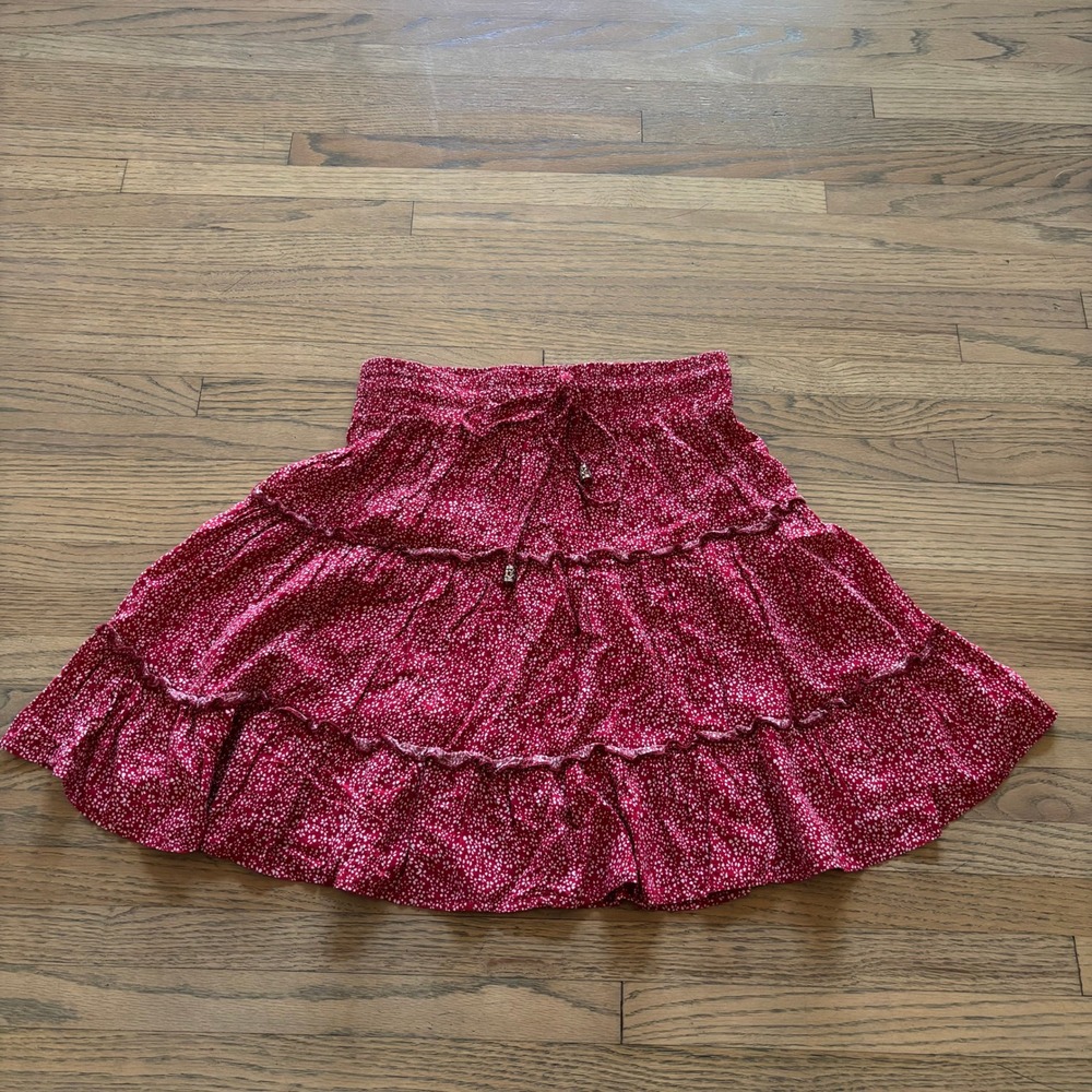 Princess Polly Womens Red Ditsy Floral Tiered Ruffle Mini Skirt Size 6 Boho